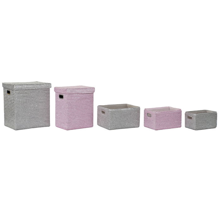 DKD Home Decor Set de 5 Cestas de Polipropileno Rosa