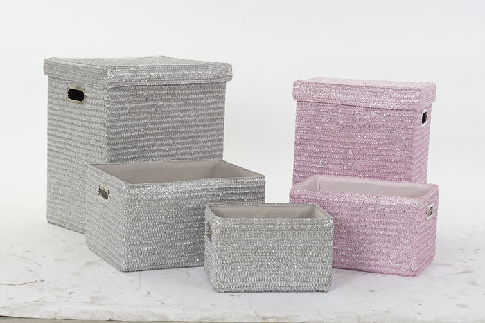 DKD Home Decor Cesta Basicos Set de 5 Rosa Plateado 36 x 50 x 44 cm