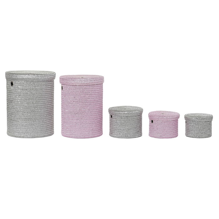 DKD Home Decor Set de 5 Cestas de Polipropileno Rosa