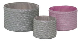 DKD Home Decor Cesta Set de 3 Piezas Rosa Gris 27 x 27 x 17 cm
