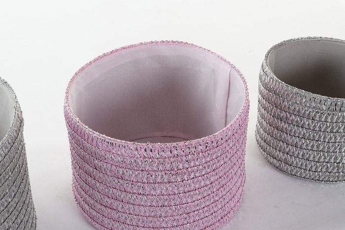 DKD Home Decor Cesta Set de 3 Piezas Rosa Gris 27 x 27 x 17 cm