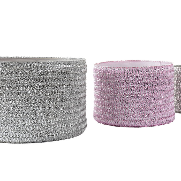 DKD Home Decor Set de 3 Cestas de Polipropileno Rosa 27x27x17 cm