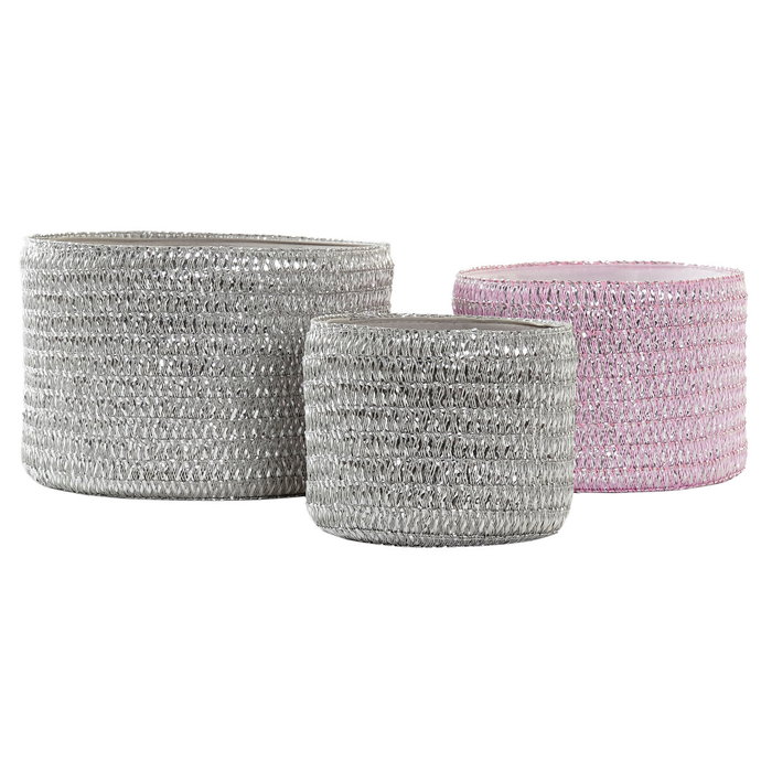 DKD Home Decor Set de 3 Cestas de Polipropileno Rosa 27x27x17 cm