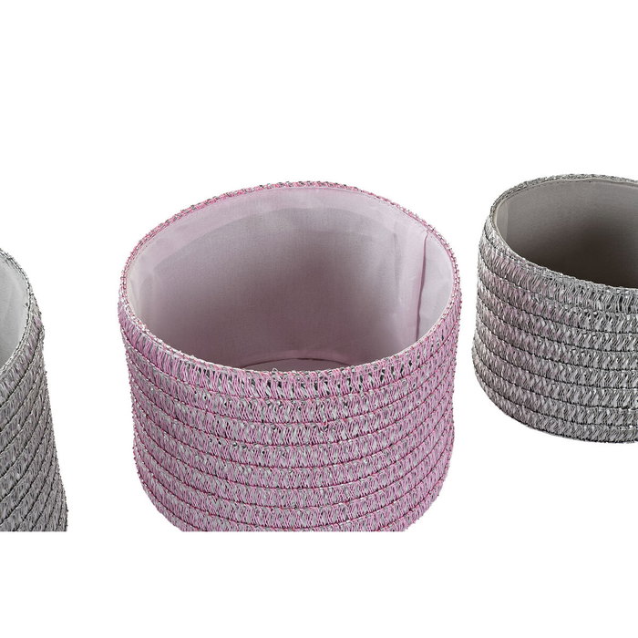 DKD Home Decor Set de 3 Cestas de Polipropileno Rosa 27x27x17 cm