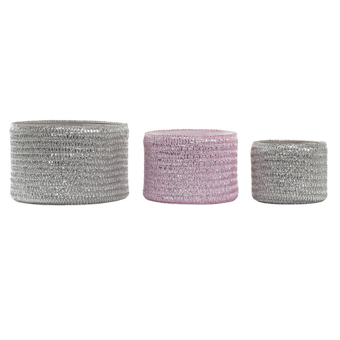 DKD Home Decor Set de 3 Cestas de Polipropileno Rosa 27x27x17 cm