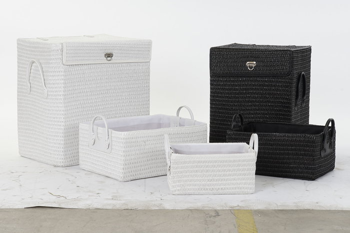 DKD Home Decor Cesta Basicos PP Blanco Negro Set de 5 Piezas 45 x 34 x 49 cm