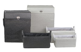 DKD Home Decor Cesta Basicos PP Blanco Negro Set de 5 Piezas 45 x 34 x 49 cm