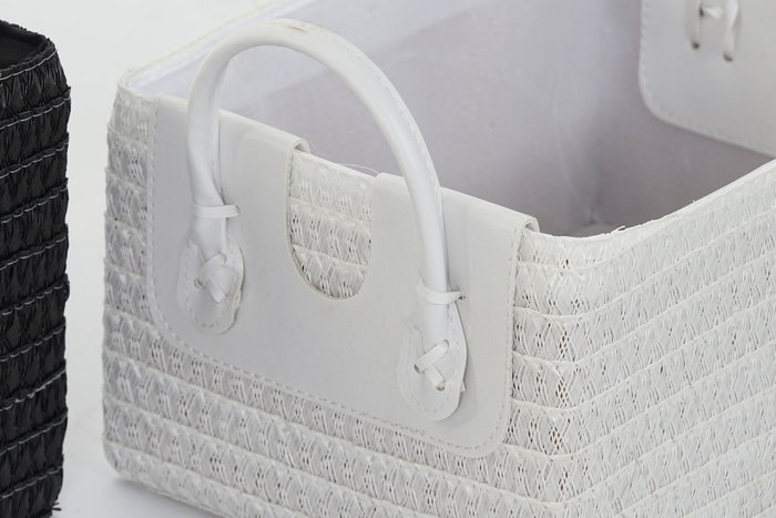 DKD Home Decor Cesta Basicos PP Blanco Negro Set de 5 Piezas 45 x 34 x 49 cm