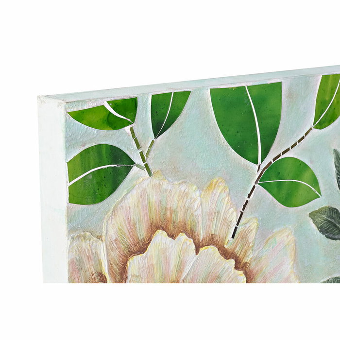DKD Home Decor Decoración de Pared Cristal y Lienzo Flores Multicolor 80x120 cm