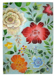 DKD Home Decor Decoración de Pared Cristal y Lienzo Flores Multicolor 80x120 cm