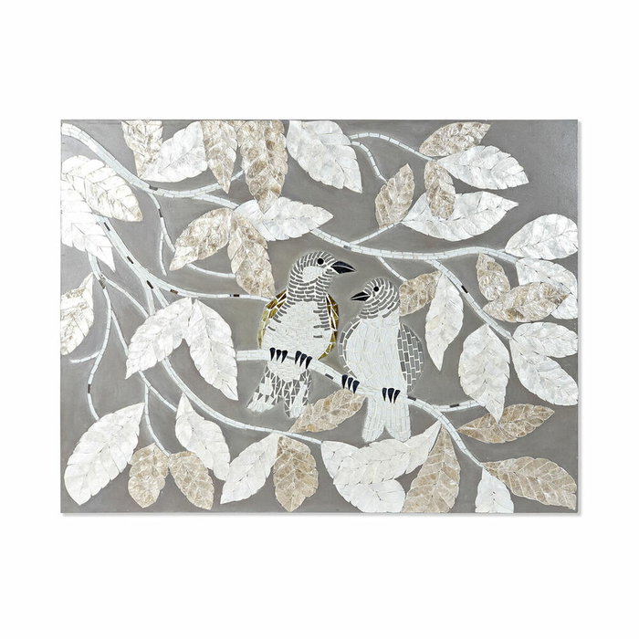 DKD Home Decor Decoración de Pared Cristal MDF Hojas Pájaros 98x78x9 cm
