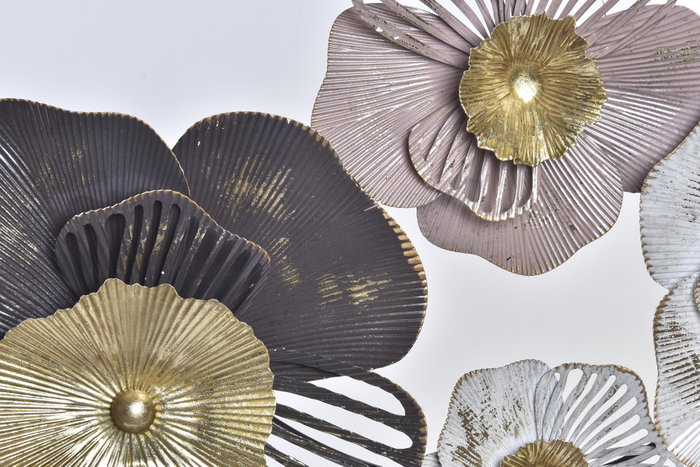 Decoración de Pared DKD Home Decor Rosa Dorado Metal Flores (132.7 x 9 x 61 cm)