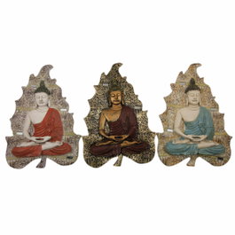 DKD Home Decor Set de Decoración de Pared de Buda en Resina, 3 Piezas Surtidas
