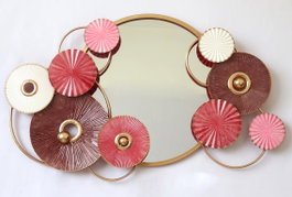 DKD Home Decor Espejo de Metal con Círculos Rosa Oscuro 116x71x8 cm