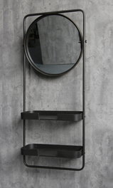 DKD Home Decor Espejo de Metal Negro con 2 Estantes