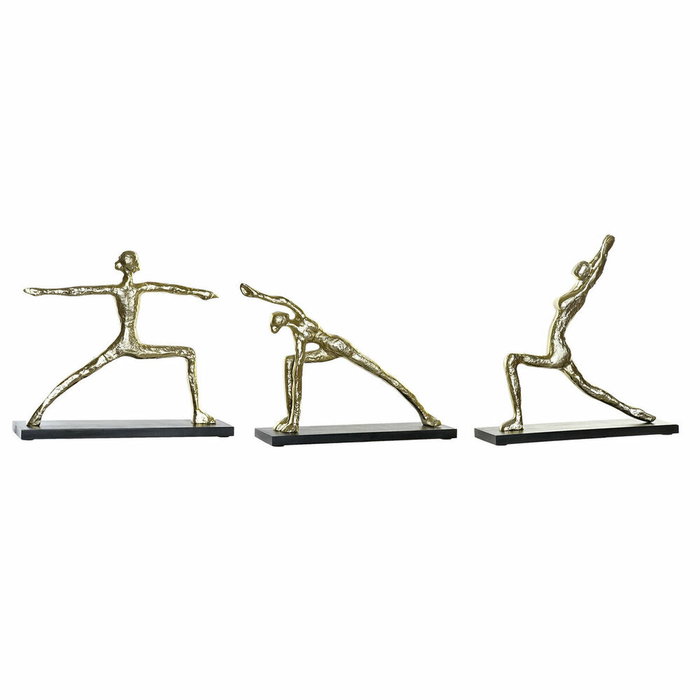 DKD Home Decor Set de 3 Figuras de Yoga en Aluminio y MDF, Dorado y Negro