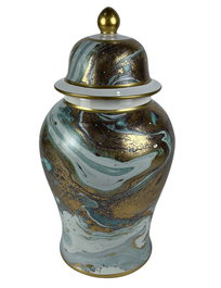 DKD Home Decor Tibor Moderno Azul Dorado Porcelana 23 x 43 x 23 cm Colección Ethan