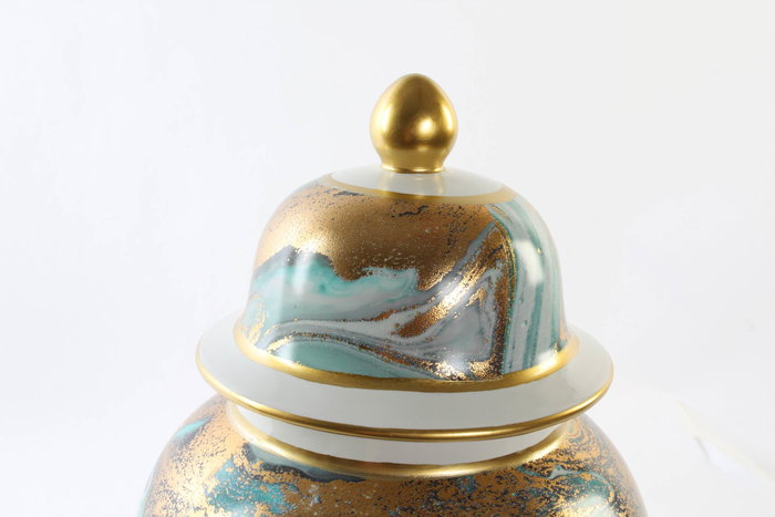 DKD Home Decor Tibor Moderno Azul Dorado Porcelana 23 x 43 x 23 cm Colección Ethan