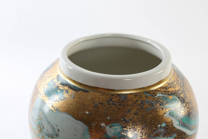 DKD Home Decor Tibor Moderno Azul Dorado Porcelana 23 x 43 x 23 cm Colección Ethan