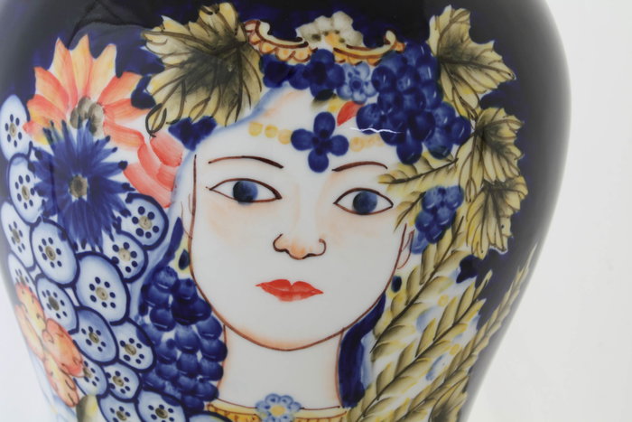 DKD Home Decor Jarrón Margot Shabby Multicolor Azul Porcelana 22 x 42 x 22 cm