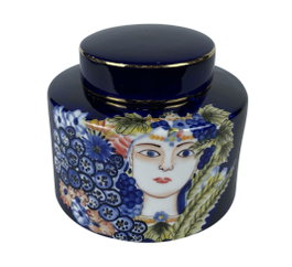 DKD Home Decor Jarrón de Porcelana Margot Multicolor y Azul 17x17x16 cm