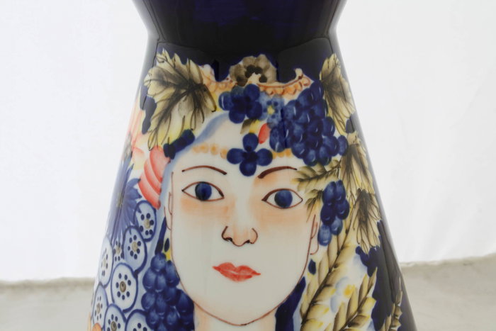 DKD Home Decor Jarrón Shabby Margot Porcelana Multicolor Azul 19 x 19 x 36 cm