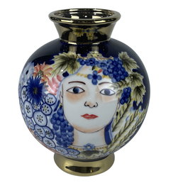 DKD Home Decor Jarrón de Porcelana Margot Multicolor y Azul, 19x19x23 cm