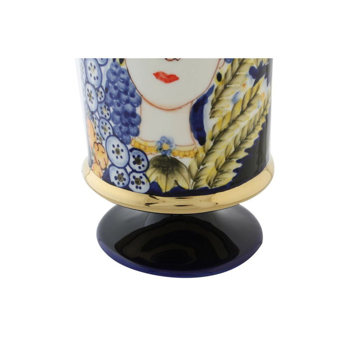 DKD Home Decor Jarrón de Porcelana Cara Multicolor y Azul Colección Margot