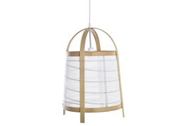 DKD Home Decor Lámpara Techo Oriental Blanco Natural Bambú Lino 32 x 45.5 x 32 cm