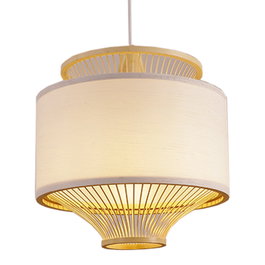 DKD Home Decor Lámpara de Techo de Bambú y Poliéster Blanco y Natural 40x40x52 cm