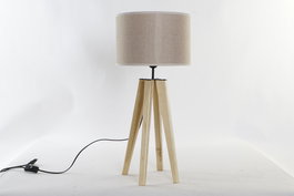 DKD Home Decor Lámpara de Sobremesa de Madera y Poliéster Marrón y Beige 30x30x69 cm