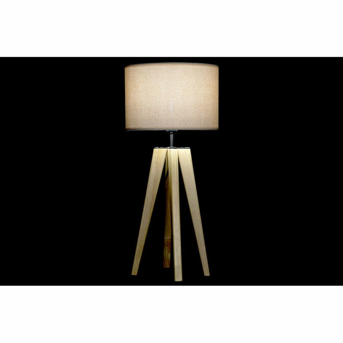 DKD Home Decor Lámpara de Sobremesa de Madera y Poliéster Marrón y Beige 30x30x69 cm