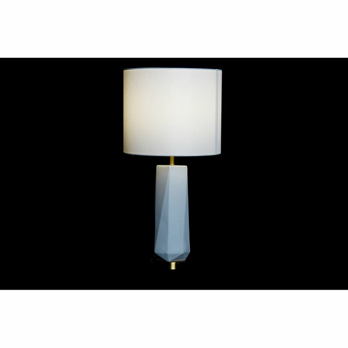 DKD Home Decor Lámpara de sobremesa de cerámica y metal blanco y dorado