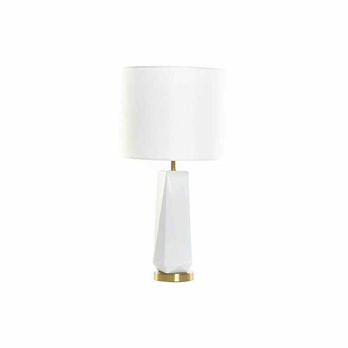 DKD Home Decor Lámpara de sobremesa de cerámica y metal blanco y dorado