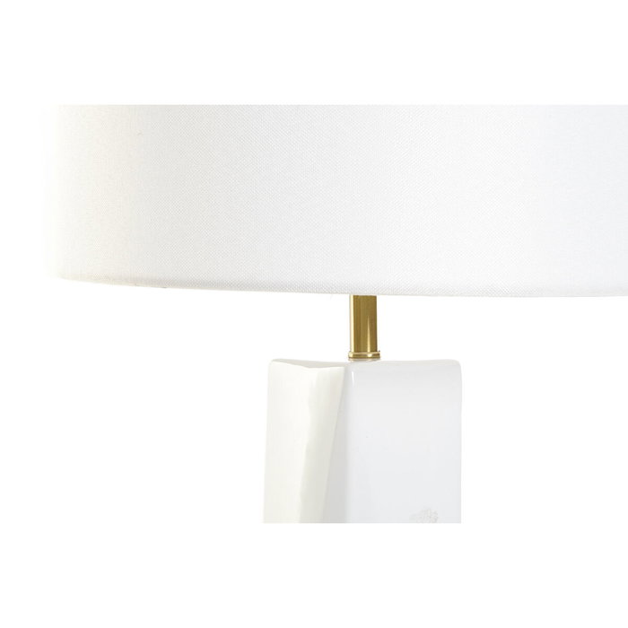DKD Home Decor Lámpara de sobremesa de cerámica y metal blanco y dorado