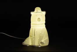 DKD Home Decor Lámpara Sobremesa Kids Blanco Porcelana Oso Led 17 x 23 x 12 cm