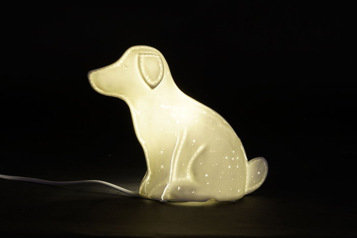 DKD Home Decor Lámpara de Sobremesa de Porcelana Perro LED