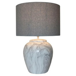 DKD Home Decor Lámpara de Sobremesa de Cerámica y Poliéster Símil Mármol Blanco y Gris 38x38x58 cm