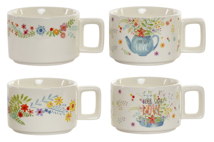 DKD Home Decor Set de Café COOK WITH LOVE de 4 Piezas