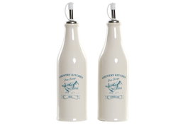 DKD Home Decor Aceitera Vinagrera Alpino, Blanco Turquesa 6.1 x 23 x 6.1 cm Set de 2