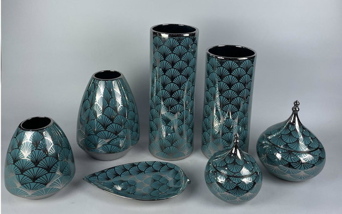 DKD Home Decor Fana Jarron Oriental Turquesa Porcelana 18 x 24 x 18 cm