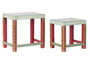 DKD Home Decor Rk 2021 Mesita Auxiliar Indio Natural Multicolor Mango Acrilico Pintado a Mano 30 x 45 x 45 cm Set de 2