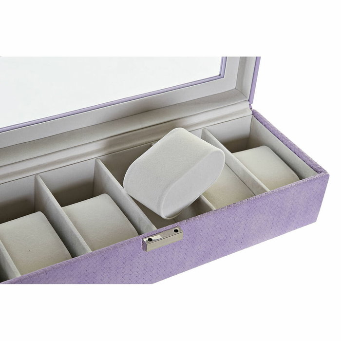 DKD Home Decor Relojero de PU y Cristal Lila para 6 Relojes