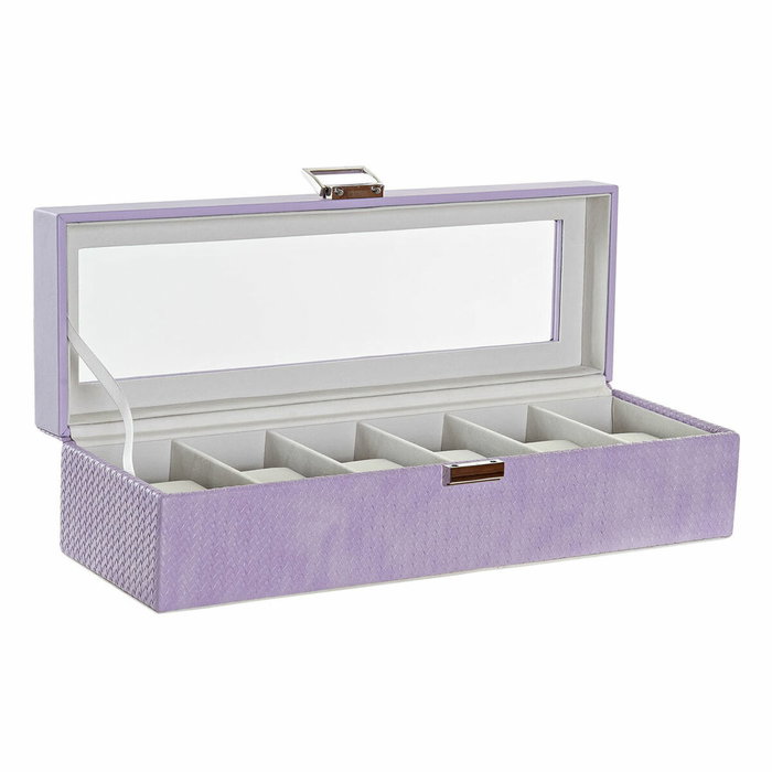 DKD Home Decor Relojero de PU y Cristal Lila para 6 Relojes