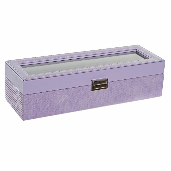 DKD Home Decor Relojero de PU y Cristal Lila para 6 Relojes