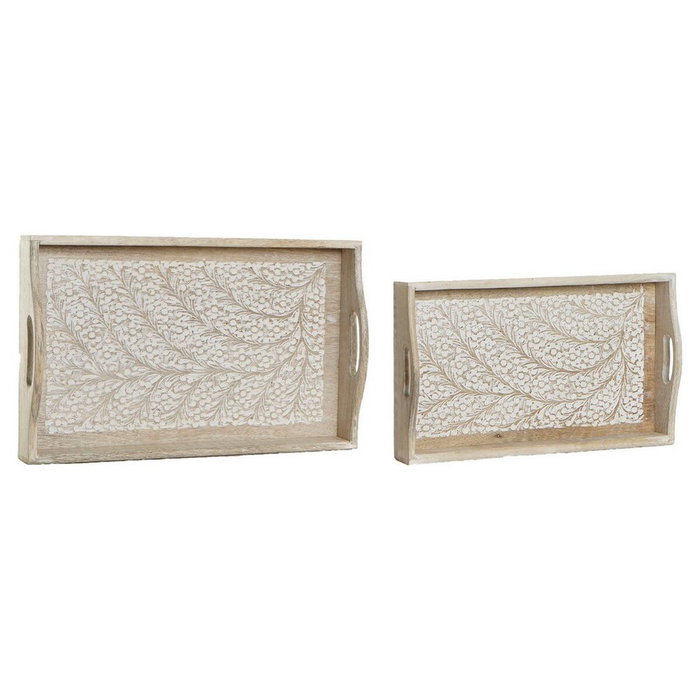 DKD Home Decor Set de 2 Bandejas de Mango Diseño Ramas Acabado Decape