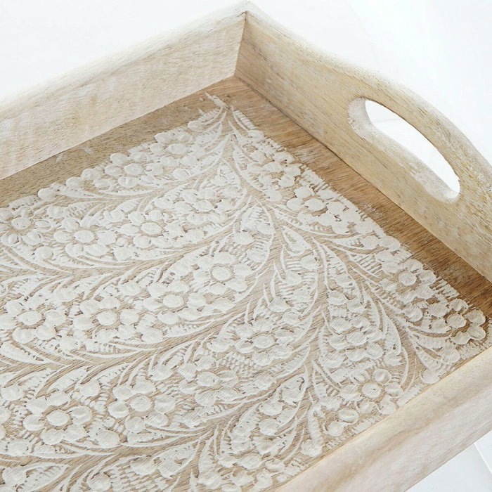 DKD Home Decor Set de 2 Bandejas de Mango Diseño Ramas Acabado Decape