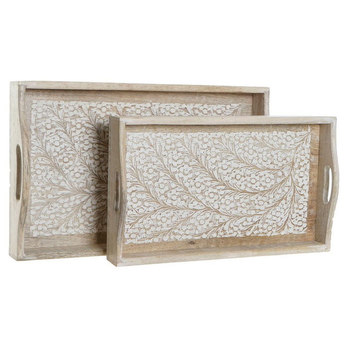DKD Home Decor Set de 2 Bandejas de Mango Diseño Ramas Acabado Decape