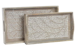 DKD Home Decor Set de 2 Bandejas de Mango Diseño Ramas Acabado Decape