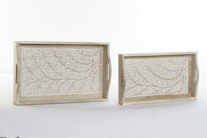 DKD Home Decor Set de 2 Bandejas de Mango Diseño Ramas Acabado Decape